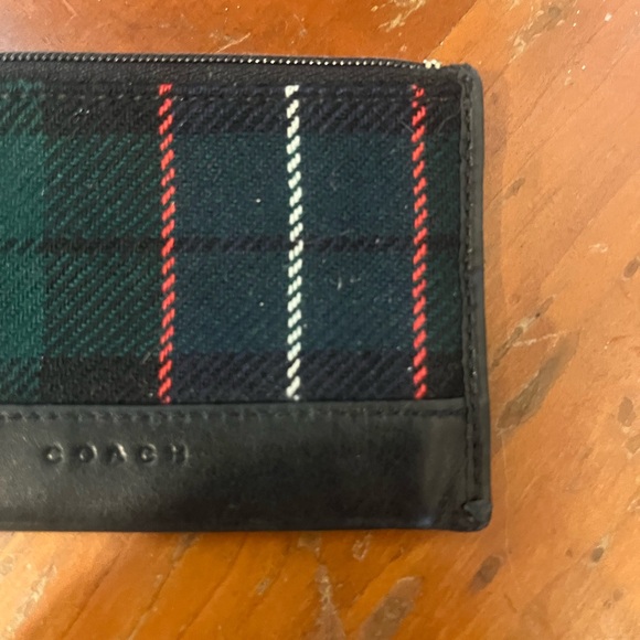 Coach Skinny Mini Wool Tartan Plaid Zip Card Case Keychain Black Leather - Picture 8 of 16